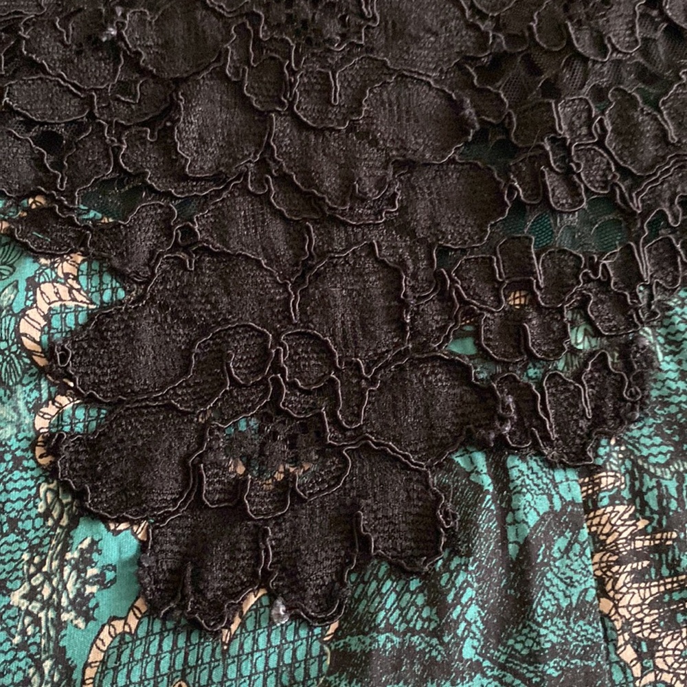 Anthropologie Maeve Silk blend Butterfly Swan Green print Lace top Swing Dress - Picture 7 of 16